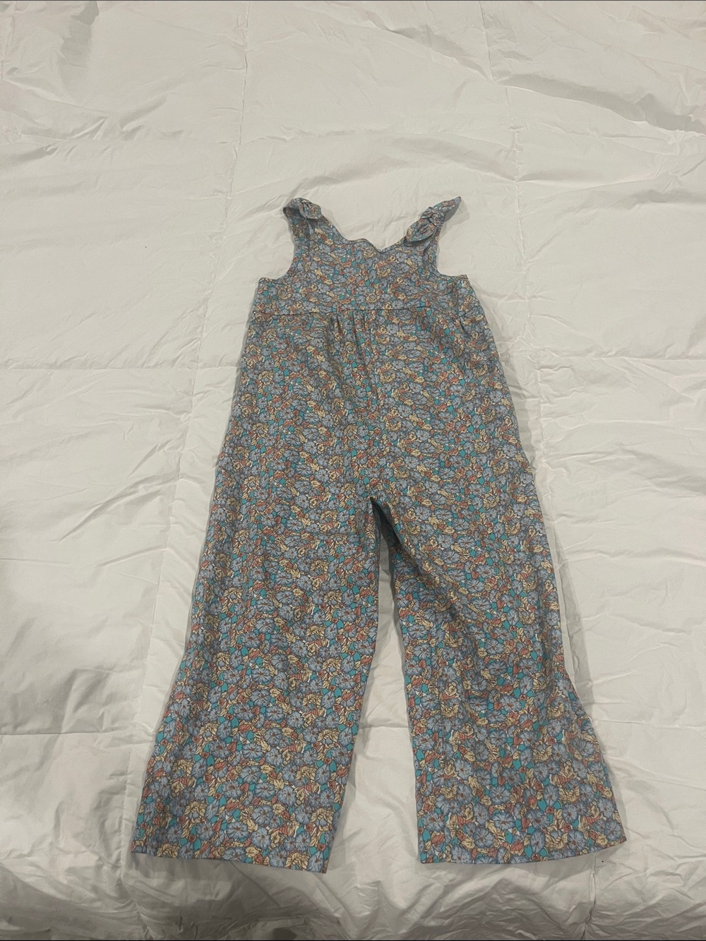 Zara Floral Ruffle-Strap Jumpsuit - Blue, Yellow, Brown